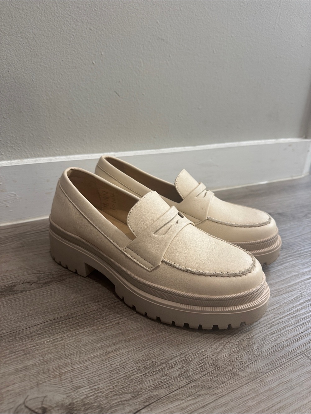Cream Chunky Platform Penny Loafers — Slip-On Comfort